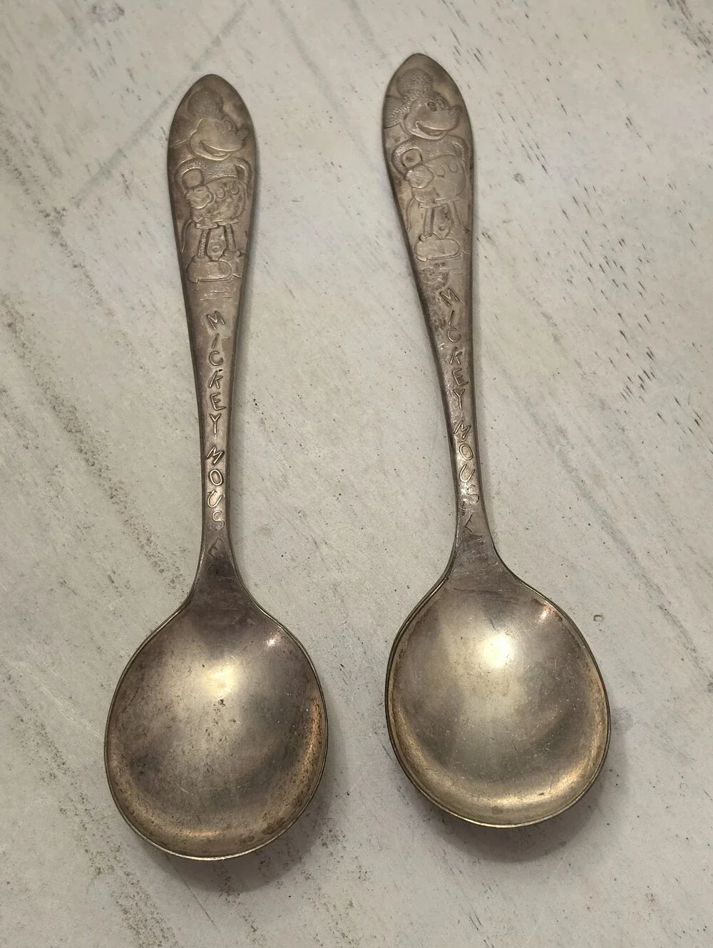 Vintage 1930s Mickey Mouse Spoons Wm Rogers Mfg Co IS Silverplate Set of 2